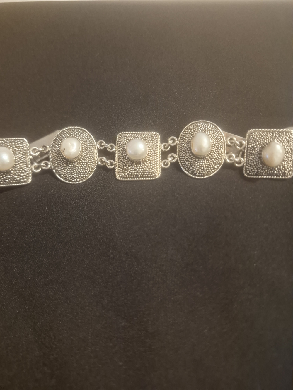 Silver Pearl Accent Link Bracelet